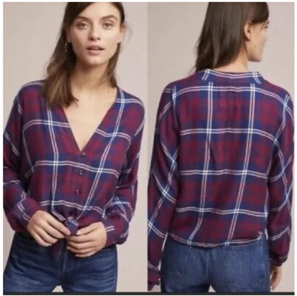 Rails Sloane Cropped Tie Front Top in Red/Blue Plaid - Picture 1 of 10